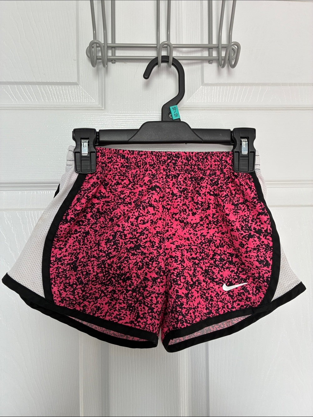 Nike Pink and Black Patterned Women's Athletic Shorts with White Side Panels